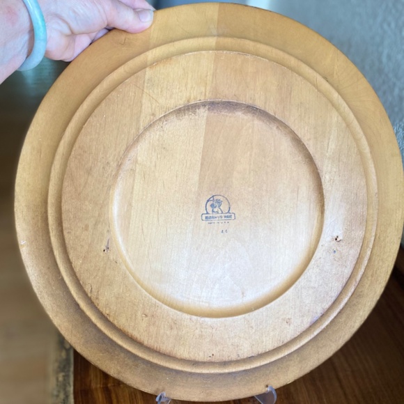 Vintage Hand Painted Rooster ROBINHOOD WARE Round Wooden Serving Tray Platter - Picture 2 of 3